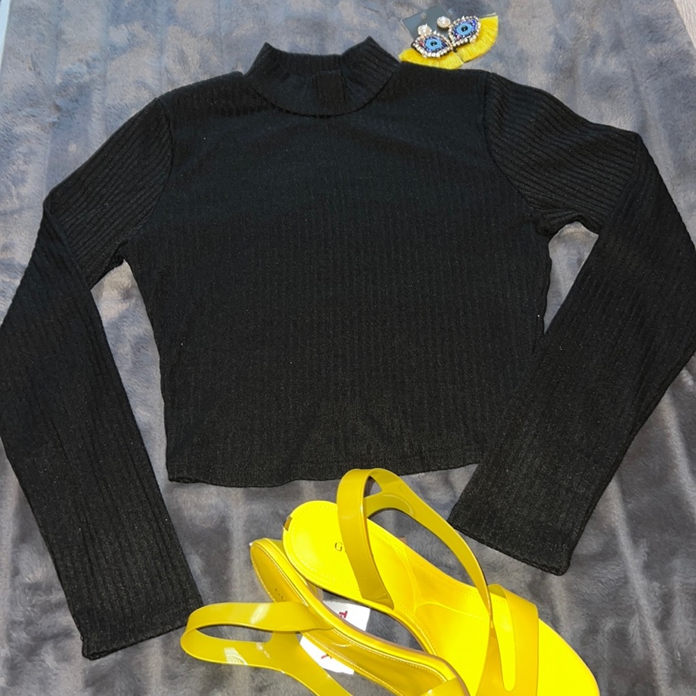 Black mock neck top